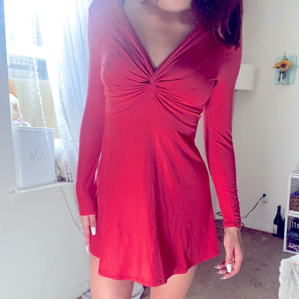 Rose Colored Long Sleeve Babydoll Mini Dress